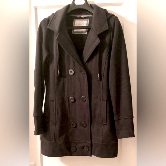 ESPRIT FITTED BLACK PEA-COAT STYLE HOODED JACKET - Picture 16 of 16